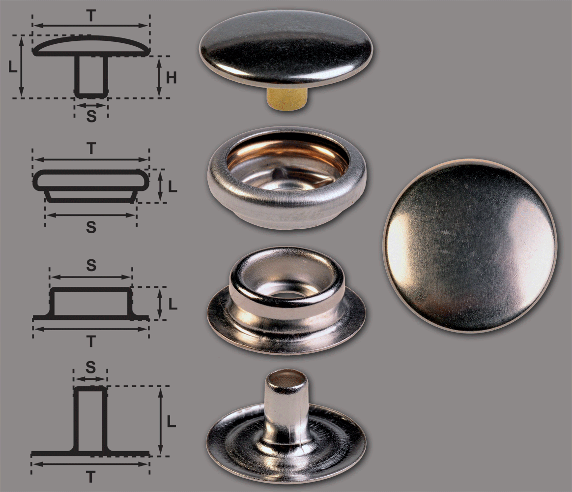 Ringfeder-Druckknöpfe F3 15.5mm aus Eisen (nickelhaltig), Finish:  nickel-glänzend
